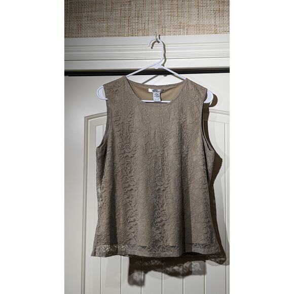 WD.NY Mushroom Lace Overlay Scoop Neck Sleeveless NWT Tank/Shell Sz XL - Picture 10 of 11